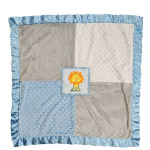 Sutton & Sons Baby Blanket Blue Gray Crib Nursery Lion Boy Sensory Bumpy Satin